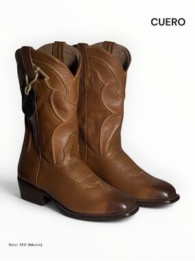 Cuero Cavalier Western Cowboy Boots Men’s 7EE Amber Leather Handmade Mexico NWT